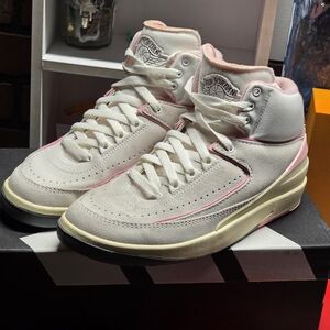 Jordan Women's Athletic Shoes - White with Pink and Cream Accents